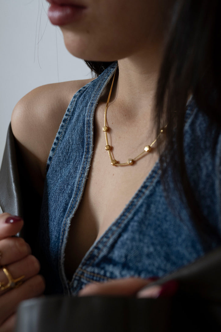 Herringbone Charm Necklace- Gold