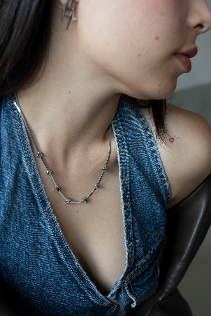 Herringbone Charm Necklace- Silver