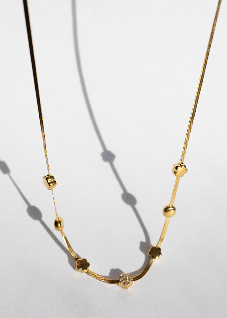 Herringbone Charm Necklace- Gold