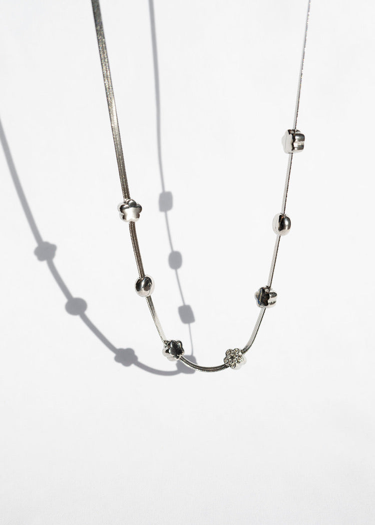 Herringbone Charm Necklace- Silver