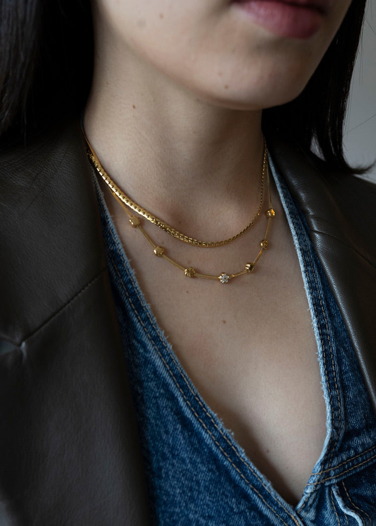 Herringbone Charm Necklace- Gold